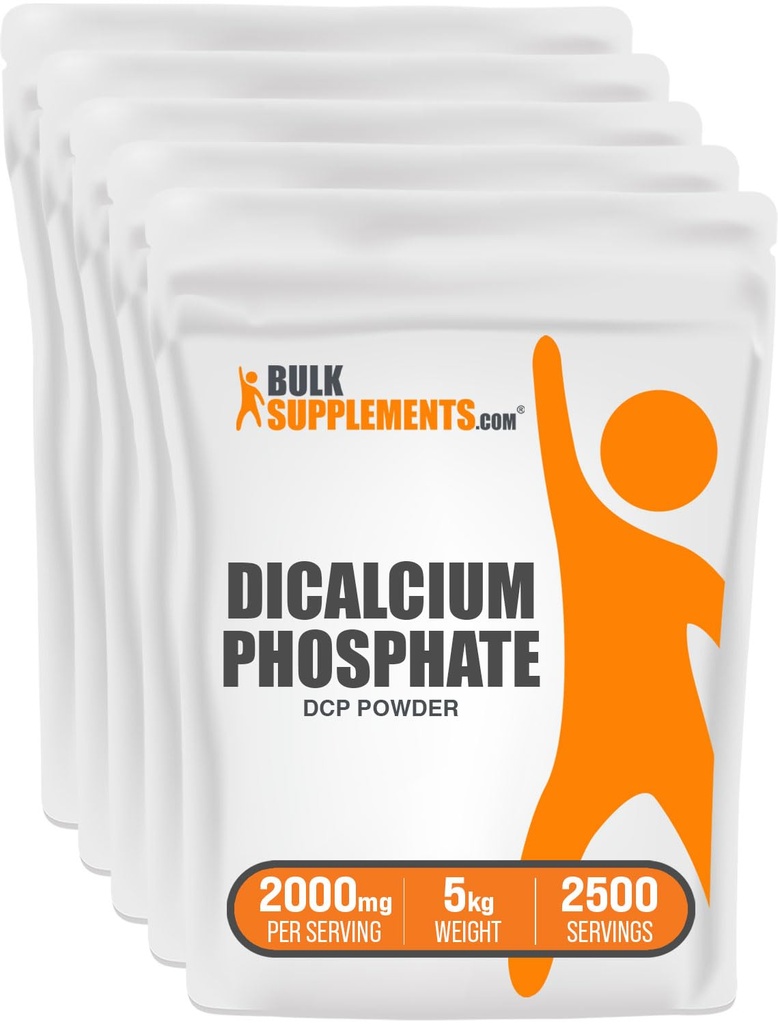 BulkSupplements.com Dikalciumfosfát prášok - Vápnik doplnok, Fosforečnan vápenatý ako kvasivo - Nepríchuť a lepidlo zadarmo, 2000 mg na obsluhu, 5 kg (11 libier) (Stock of 5)