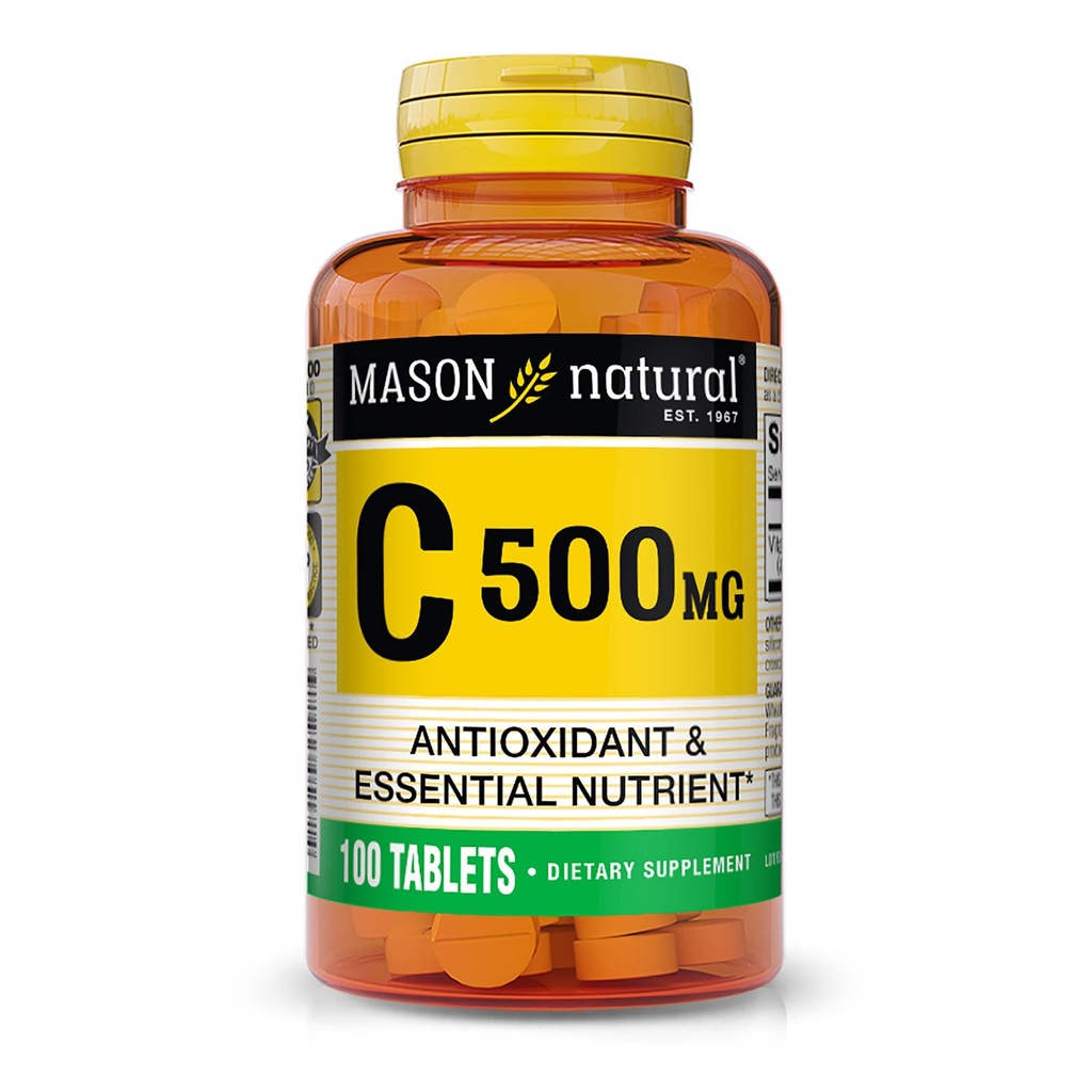 Mason Natural Vitamin C 500 mg, Immune Support & Antioxidant Supplement, Protection Collagen Production & Cell Protection, 100 tabliet