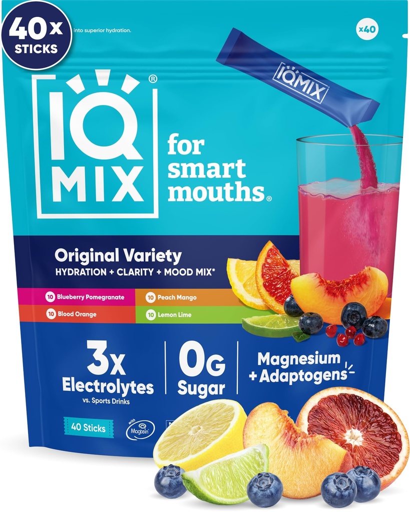 IQMIX hydratačný Elektrolyt prášok 4-in-1 Formula pre hydratáciu, duševnú jasnosť, náladu a zotavenie 