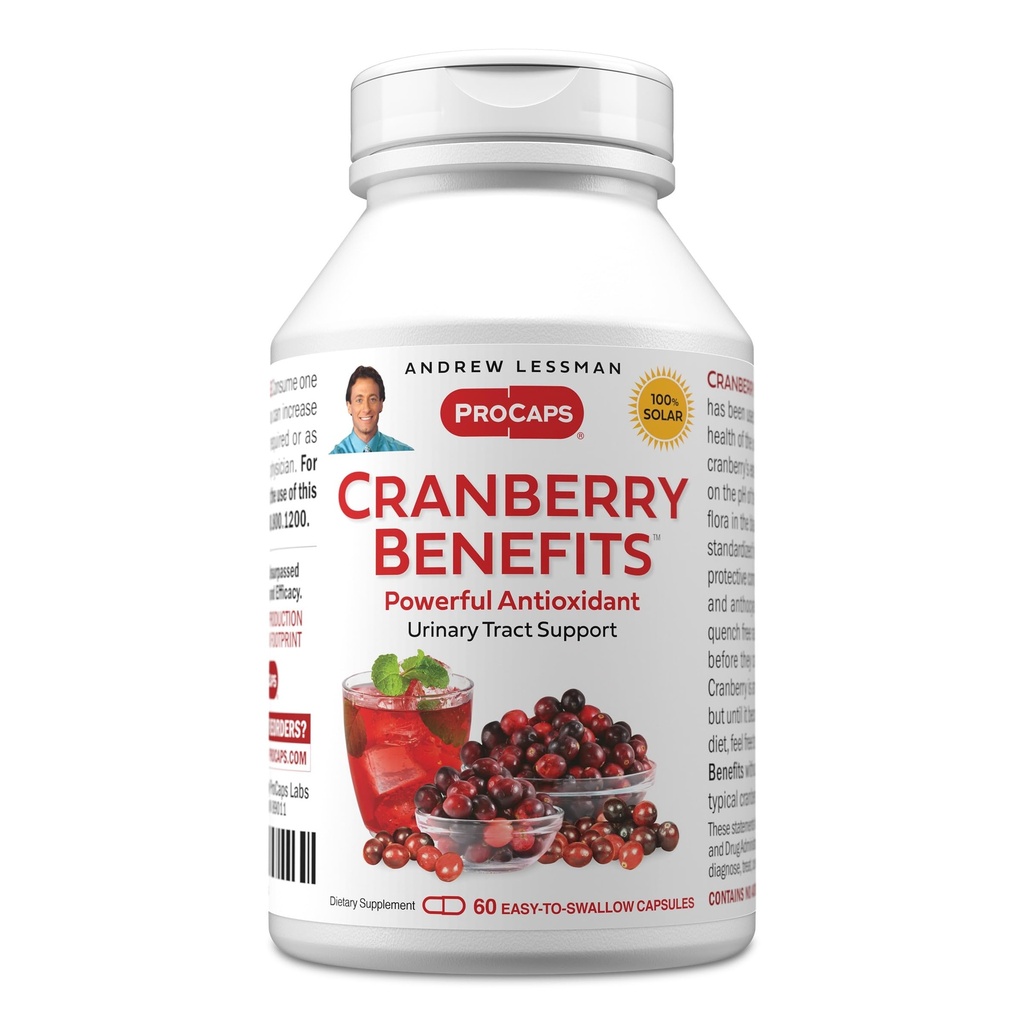 ANDREW LESSMAN Cranberry Výhody - 60 Kapsule - Podporuje močový mechúr, obličky a močových ciest zdravie. Vysoká potencie Štandardizované extrakty brusnicového ovocia, malé ľahko prehltnúť kapsule