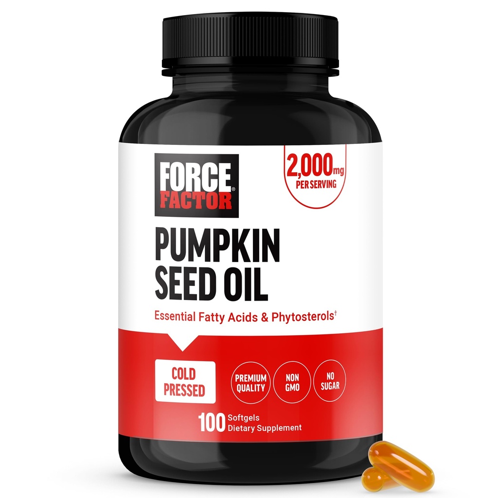 FORCE FACTOR Pumpkin Seed Oil Kapsule, Phytosterols Supplement with Essential Mastné kyseliny, Made with Cold Pressed Pumpkin Oil, Premium Quality, non-GMO, 100 Softgels
