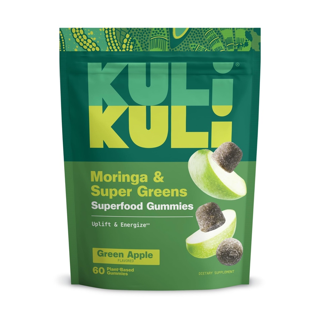 Kuli Kuli Super Energy Gummies - Energetické doplnky s Moringa, Bezkofeínová prírodná energia Booster - 60 Non-GMO, bezlepkové Moringa Gumies