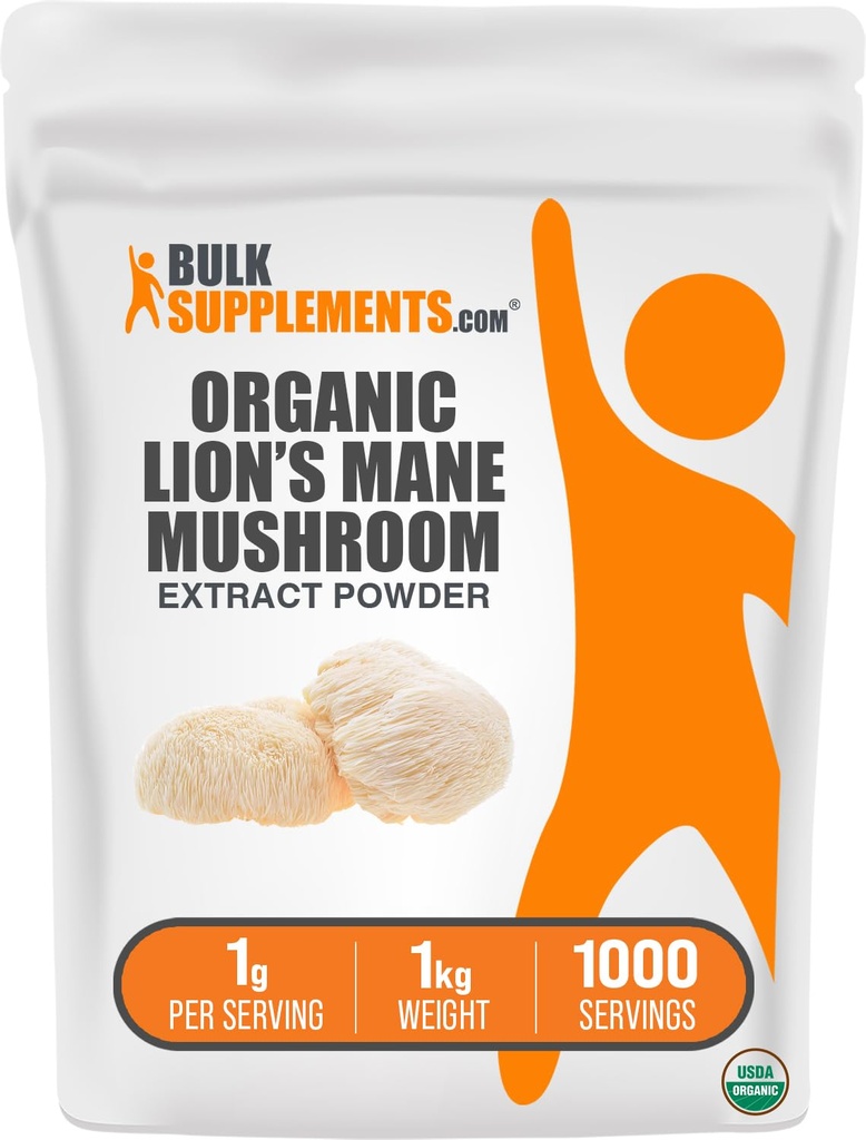 BulkSupplementments.com Organic Lion's Mane Mushrom Extract Powder - Lions Mane Supplement Powder, Lion's Mane Extract - Mushroom Supplement, 1000mg per Serving, 5kg (11 libier) (Pack of 5)