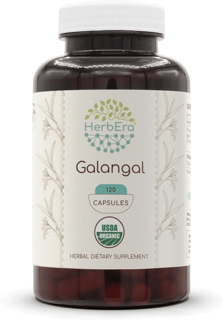 HerbEra Galangal 120 kapsúl, 500 mg, USDA Organic Galangal (Alpinia Galangal) Sušený koreň (120 kapsúl)