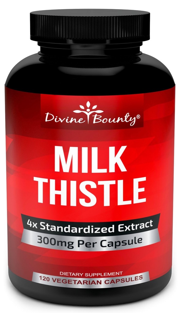 Divine Bounty Pure Milk Thitle Kapsule Supplement - Silné 1200mg Mlieko Thitle Supplement with 4X Concentrated Extract (Standardizovaná) 120 Vegetariánska kapsula