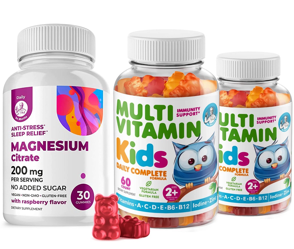 Deti Multivitamínové Gummy 14 Základné vitamíny a horčík Gummy bez cukru - denné doplnky vitamín A,C,D,E Vegetariánska B6&B12,Zinc,Biotín s bezcukrovým horčíkom Pokojné žuvačky pre deti a dospelých