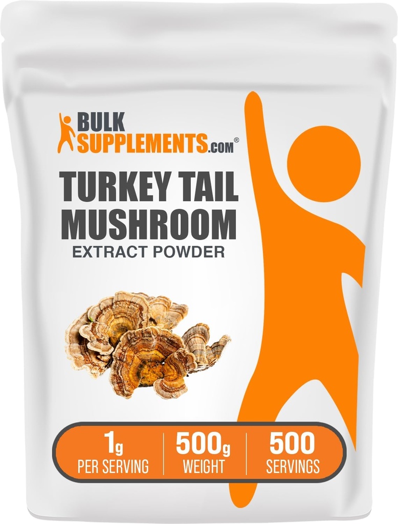 BulkSupplements.com Turecko chvostové huby extrakt prášok - Coriolus Versicolor extrakt, Huba Supplement - Vegan & Gluten Free, 1g per Serving, 500g (1,1 lbs) (Pack of 1)