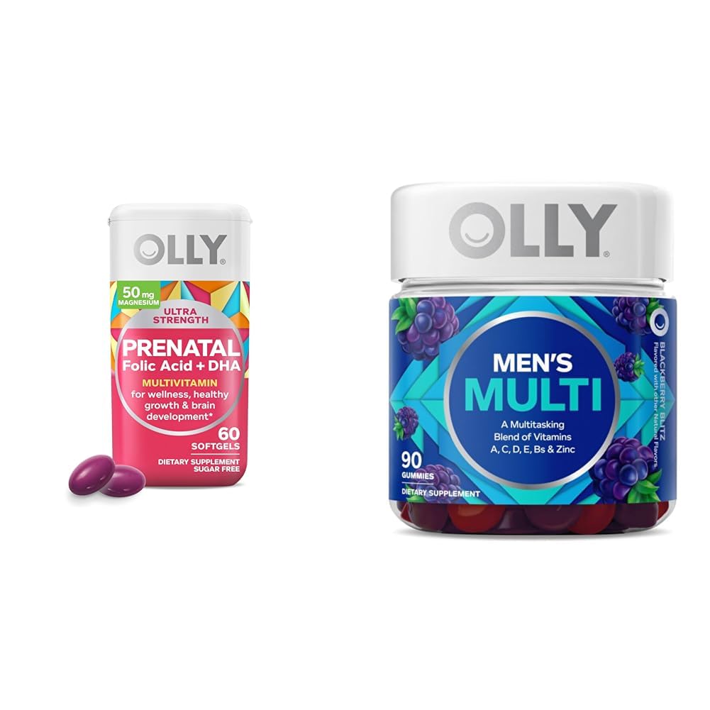 OLLY prenatálne multivitamínové softgely a mužské multivitamínové želatínové vitamíny, 60 a 90