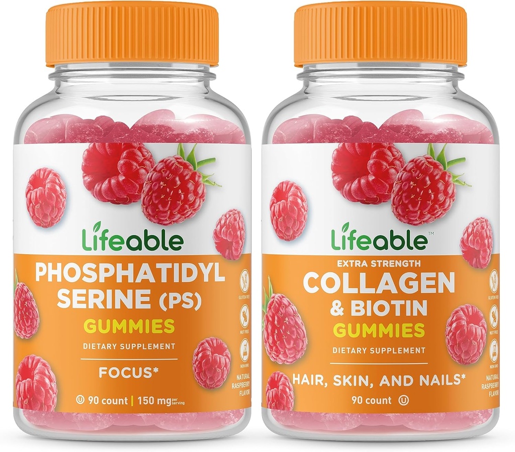 Životaschopný fosforatidylserín (PS) + kolagén a biotín, Gummy Bundle - veľké ochutnávky, vitamínové doplnky, bez lepidla, bez GMO, žuvacia guma