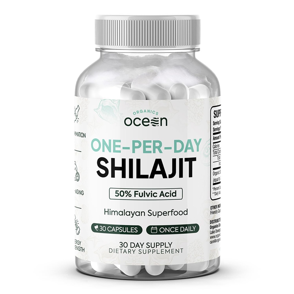 Organické Ocean One-Per-Day Shilajit pre mužov a ženy - Prírodné Shilajit Supplement pre Vek-Umieranie, Bone Strength, Hormone Support a ďalšie - 30 Shilajit Kapsule