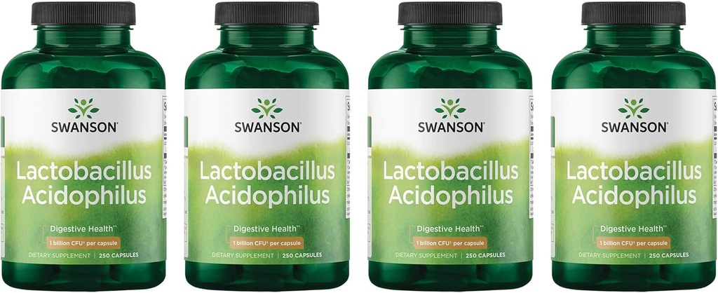 Swanson Lactobacillus Acidophilus - Probiotic Supplement Podpora Tráviace zdravie s 1 miliarda CFU na kapsule - Podporuje Bowel a GI Tract Health - (250 kapsuly) 4 Balenie