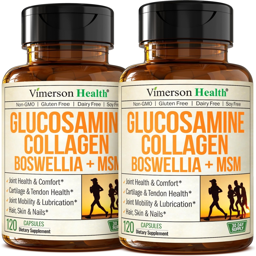 Glukozamín Chondroitín MSM s hydrolyzovaným kolagénom Peptidy - Spoločná podpora doplnok s Quercetin, Hypromelain & Boswellia Extract - Kolagénové pilulky na nechty na vlasy - FSA oprávnené 2 balenie