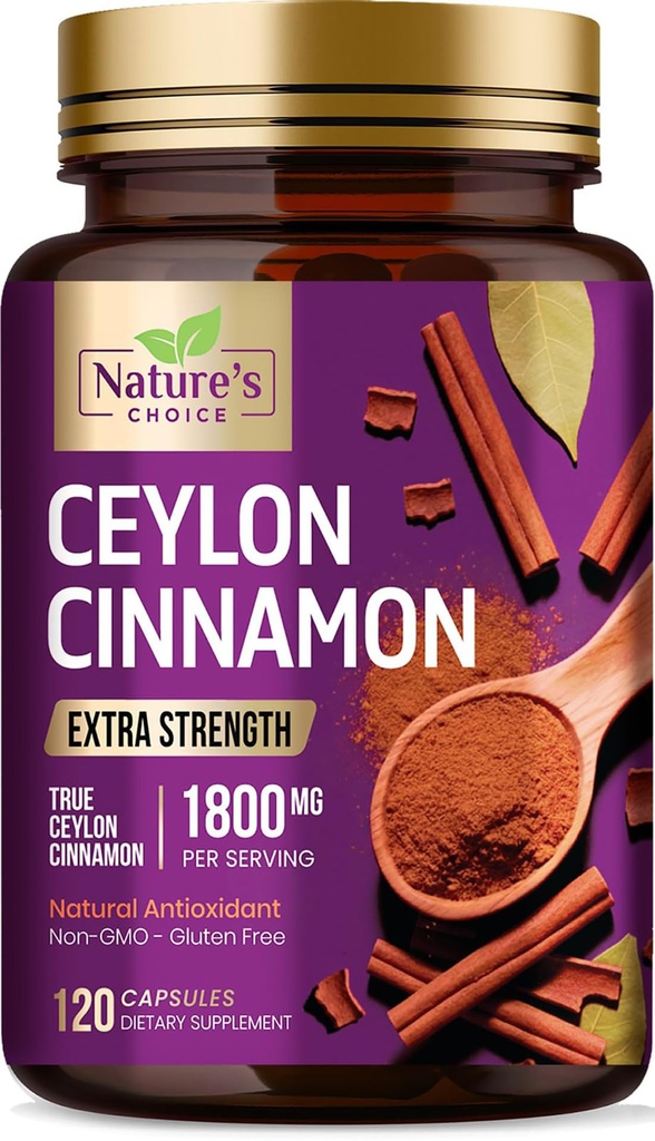 Ceylon škorica Kapsule 1800mg - Certified Organic škorica, fľaša v USA, & Pure Extra sila Ceylon škorica Supplement, Antioxidant Pills, non-GMO & Gluten Free, bez cukru - 120 Kapsule