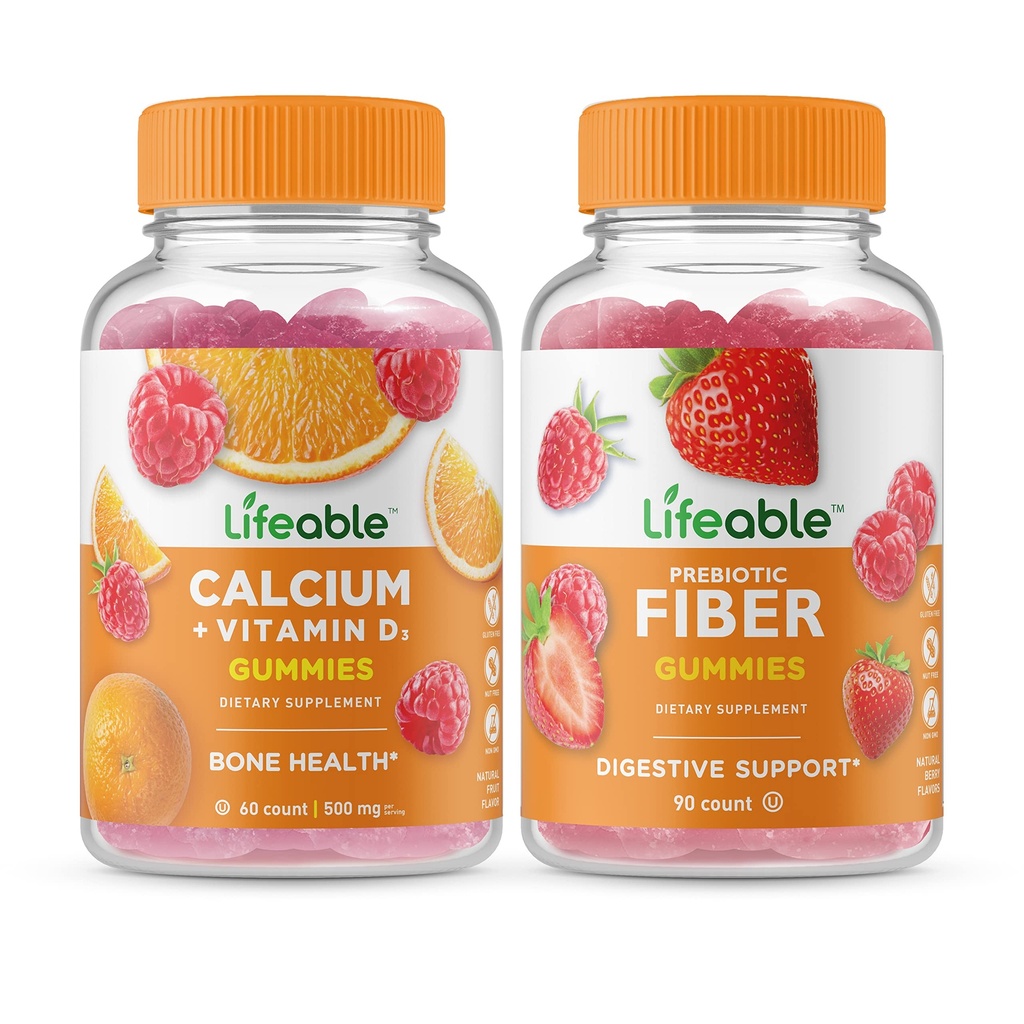 Životaschopný vápnik s vitamínom D + prebiotickými vláknami 5g, Gumies Bundle - veľké ochutnávky, vitamínové doplnky, bez lepidla, bez GMO, bez žuvačiek
