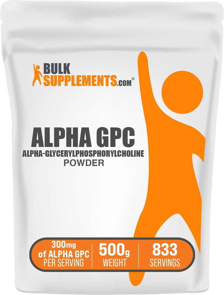 BulkSupplementments.com Alpha GPC Powder - Choline Supplements, Alpha GPC 300mg - Unflavred & Gluten Free, 600mg per Serving, 500g (1,1 lbs) (Pack of 1)