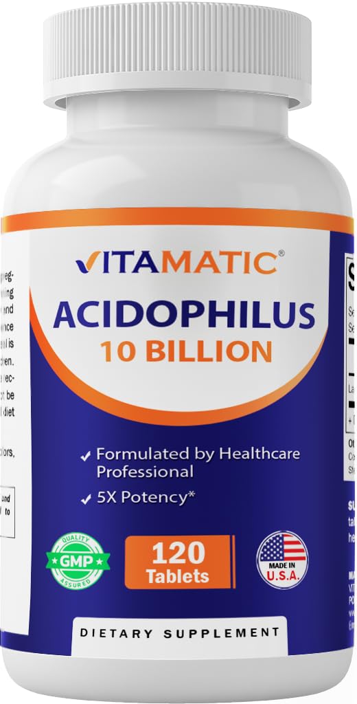Vitamatická Acidophilus Probiotic - 10 miliárd CFU - 5X Potencie - Denné probiotické doplnky, podporuje Tráviace zdravie - 120 tabliet