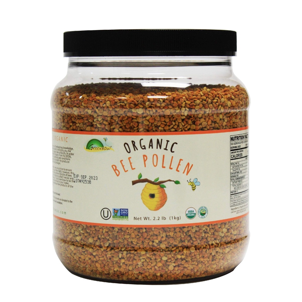 Greenbow Organic Bee Pollen - 100% USDA Certified Organic, Non-GMO, Halal, Kosher Certified, Pure & Natural Bee Pollen - Superfood balené s bielkovinami, vitamíny a minerály - bez lepidla - 1000g