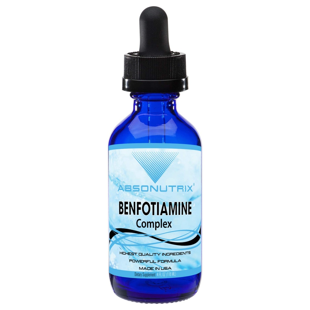 Absonutrix Benfotiamín Complex 300 mg, 4 Fl Oz fľaša, 200 Servings, Vysoká biologická dostupnosť, Silné zložky, rýchla absorpcia, Cruelty-free, Non-GMO, Third-Party tested, GMP-Certifikovaný, Vyrobené v USA