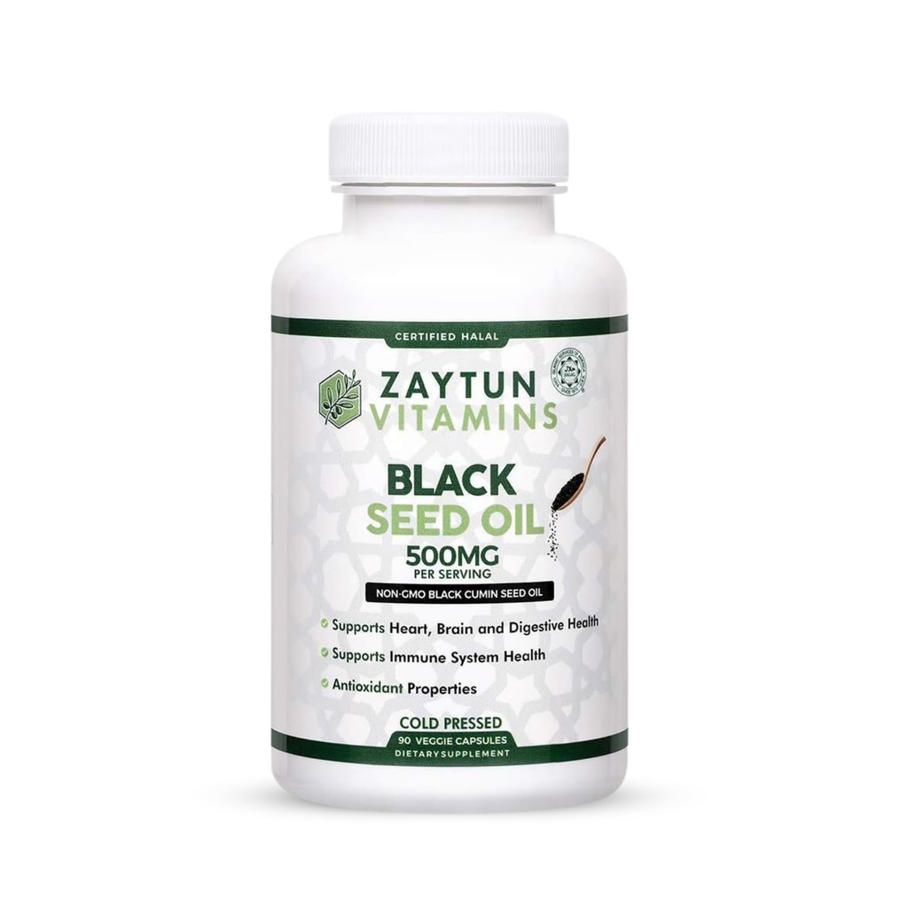 Hala Black Seed Oil, podporuje srdce, mozog a imunitné zdravie, prírodné anti-Oxidant, non-GMO, Cold-Pressed, 90 Veggie Kapsule, Made in USA - Halal Vitamíny