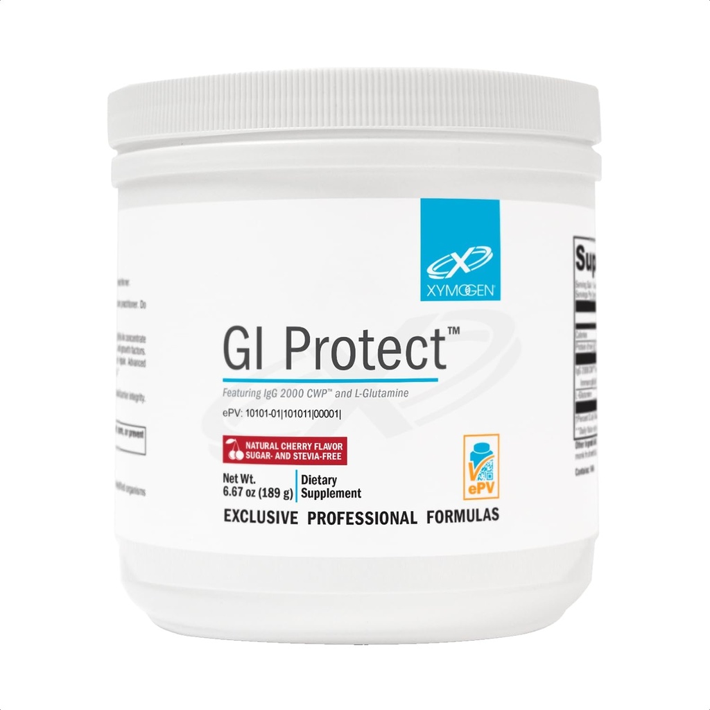 XYMOGEN GI Protect - IgG Imunoglobulín L-Glutamine Powder Supplement - Supports GI Lining + Gut Health, Cytokine Balance, Immune Health + Tissue Repair, Cukor & Stevia Free - Cherry Flavor (6.67 oz)