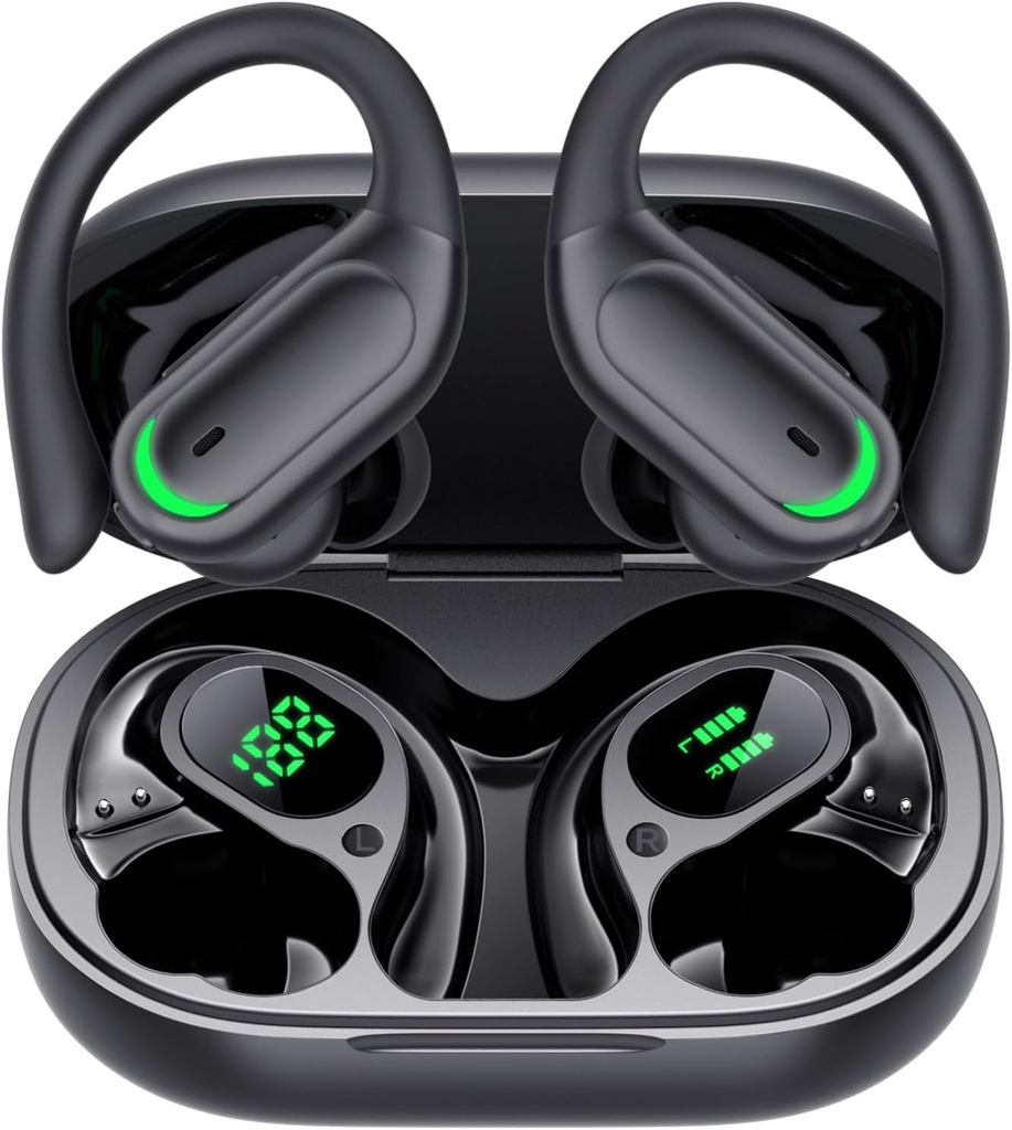 Bezdrôtové slúchadlá Bluetooth 5.4 Slúchadlá, 96 hodín Playtime, Bezdrôtové nabíjanie Puzdro LED displej, cez ušné slúchadlá, ENC hluk zrušenie, Hi-Fi zvuk, IP7 vodotesné, pre športové cvičenie (Deep Black)