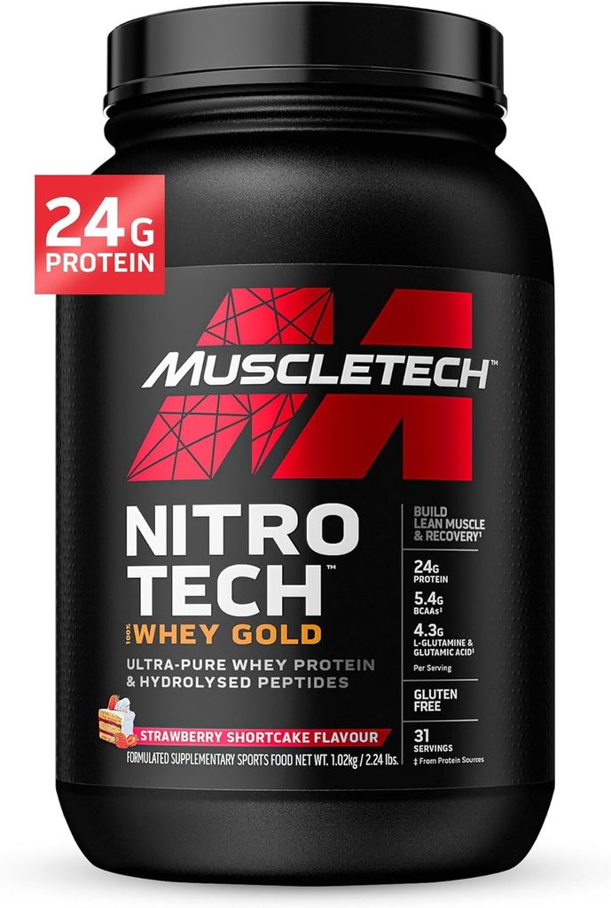 Srvátkový prášok , SvalovinaTech Nitro-Tech Srvátková Srvátková Smoothie Mix , Protein Powder pre ženy a mužov , Strawberry Protein Powder, 2 lbs (28 Serv) - balenie sa mení