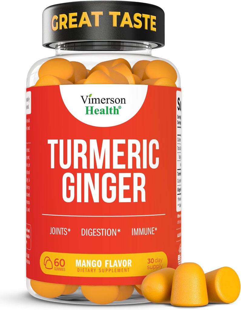 Kurkumín Supplement - Curcumin C3 Complex + Zázvor Koreň pre Gut & Spoločné zdravie - Prírodné kurkumín doplnok 95% Curcuminoids. Obsahuje 260mg Tumeric Extract. 60 Mango Flavor Turmeric Gummies