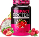 Nutrológia TRIPACT Proteín prášok - 7-v-1 Jedlo Replacement Shake s trávou Fed Swhey Protein Powder, Pea, Rice, Greens for Muscle Recovery & Imunity, Superberry chuť, 40 porcií