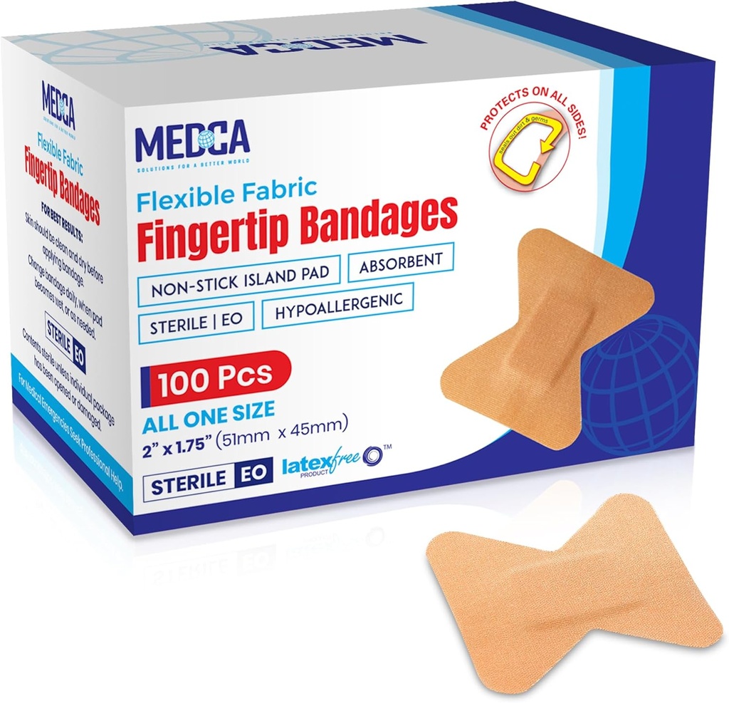 Flexibilné tkaniny pásy - Flex Fabric Lepiace pásy Finger-Tip starostlivosti a chrániť rany pred infekciou - (100 Počet Box)