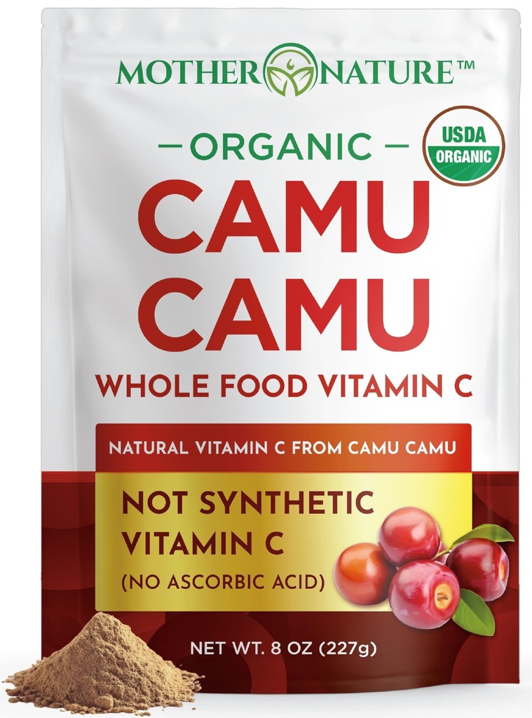 Camu Camu prášok Organický vitamín C - 8 oz Bag 45 Slúži - Raw Camu Camu Berry, Natural VIT C Supplement Powder for Immune Support - Vegan, Non-GMO