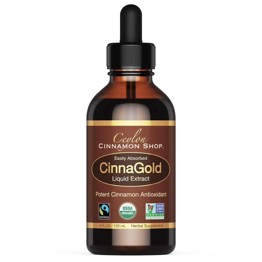 Ceylonic CinnaGoldTM Organic Ceylonic škorica (100% Certified) Supplement, High-Potency Liquid Extract, 4 oz.