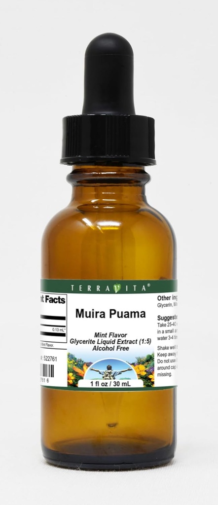 Terravita Muira Puama Glycerit Tekutý extrakt (1:5) - Mincovňa Ochutená (1 oz, ZIN: 522761) - 3 Balenie