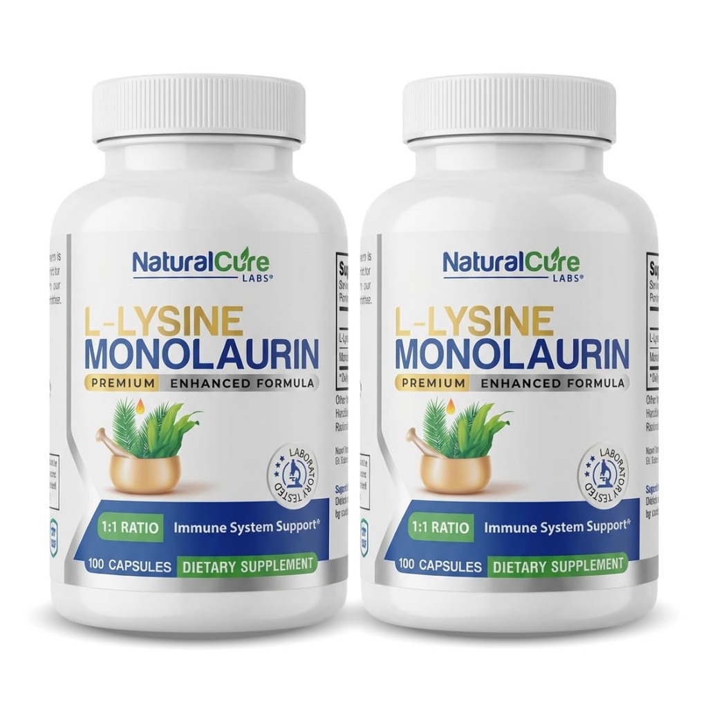 Natural Cure Labs L- Lysine + Monolaurin 600 mg 1: 1 pomer, 2 balenia, 200 kapsúl
