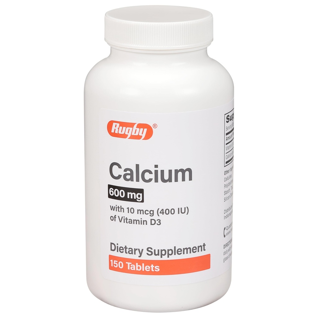 Rugby 600 mg Vápnik Tablety - Vyrobené s 10 μg (400 IU) vitamínu D3 - Dietetické doplnok - 150 tabliet