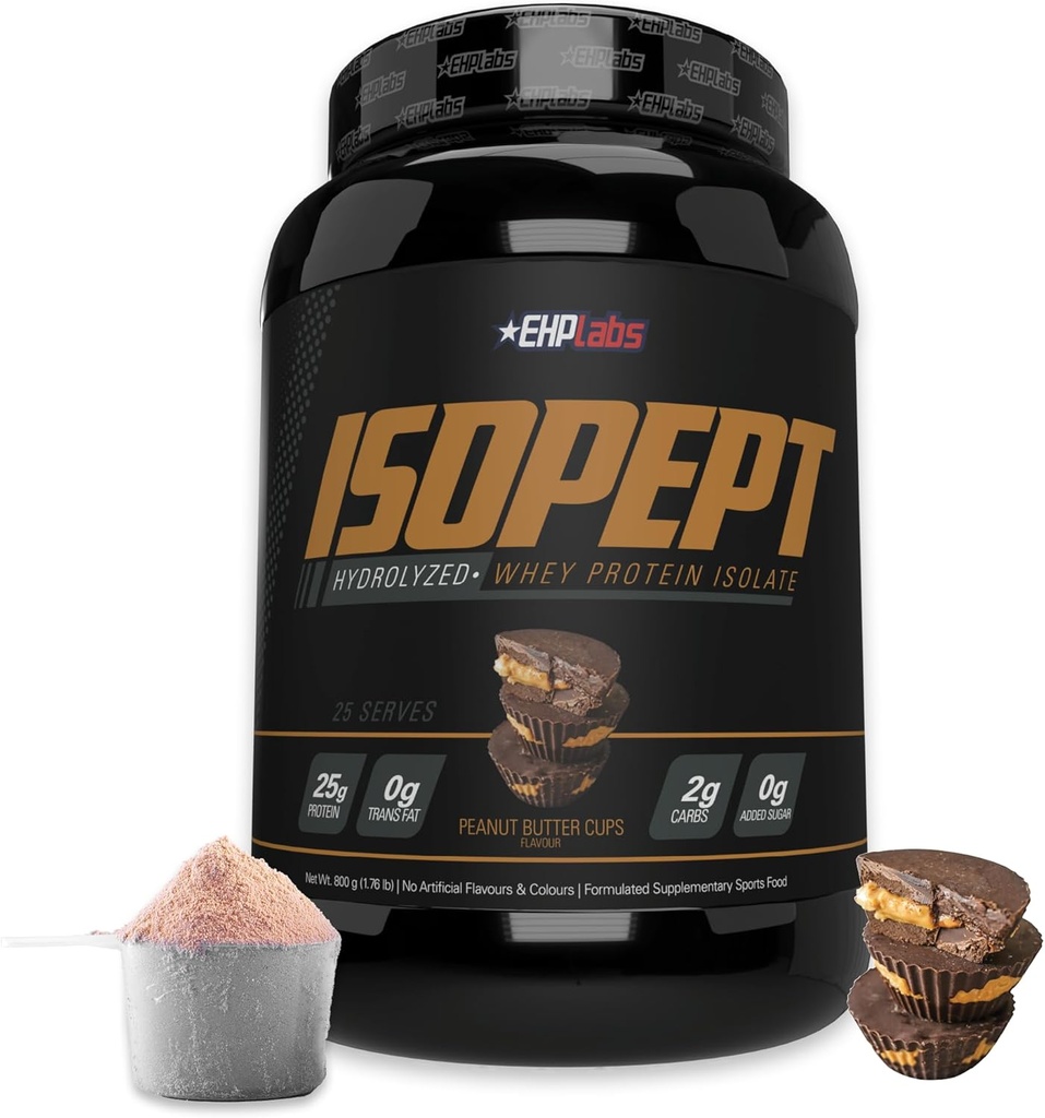 IsoPept Hydrolyzed Wheey Protein Powder by EHPlabs - 100% Wheey Protein Isolate & Hydrolysate, 27g Protein, non-GMO, Gluten Free, Fast Absorbing, Easy Digesting, 27 Serves (Peanut Butter Cups)