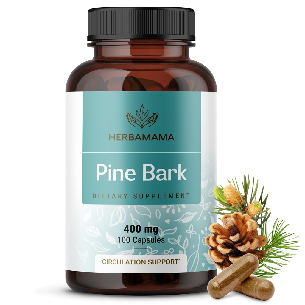 HERBAMA Pine Bark Extract Kapsule - 400mg French Maritime Pine Bark Extract Powder for Antioxidant Support - Vegan, Non-GMO Pinus Pinaster Supplement