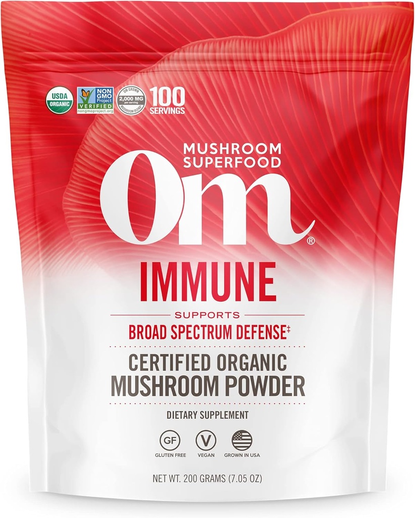 OM MUSHROOM SUPERFOOD Immune Blend Mushrom Powder Superfood Supplement, 7.05 Ounce Pouch, 100 Servings, Mushrom Blend, Reishi & Turkey Tail; Daily Immune Suplement
