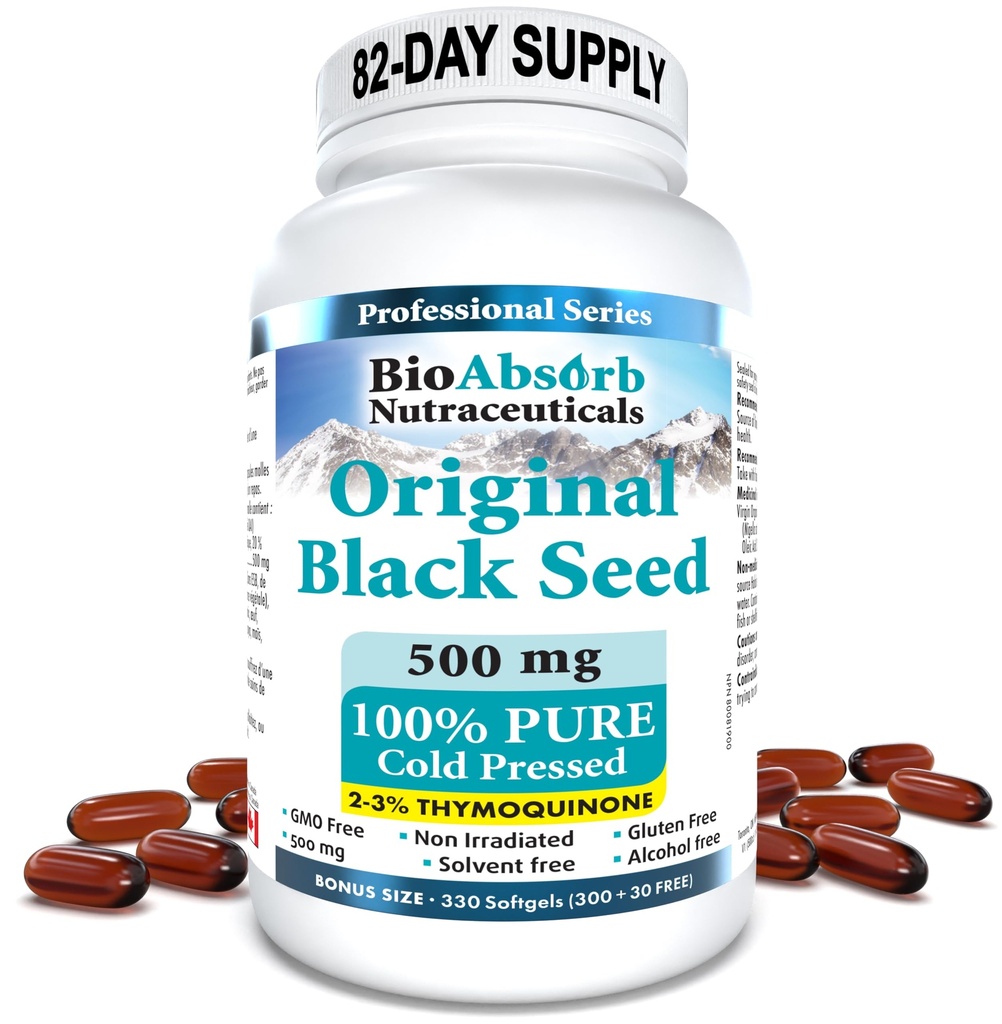 Bio Absorb Black Seed Oil Kapsule, 82-Day Supply, Cold Pressed Pure Black Cumin Seed Oil (Nigella Sativa) (330 softgels, 500mg)