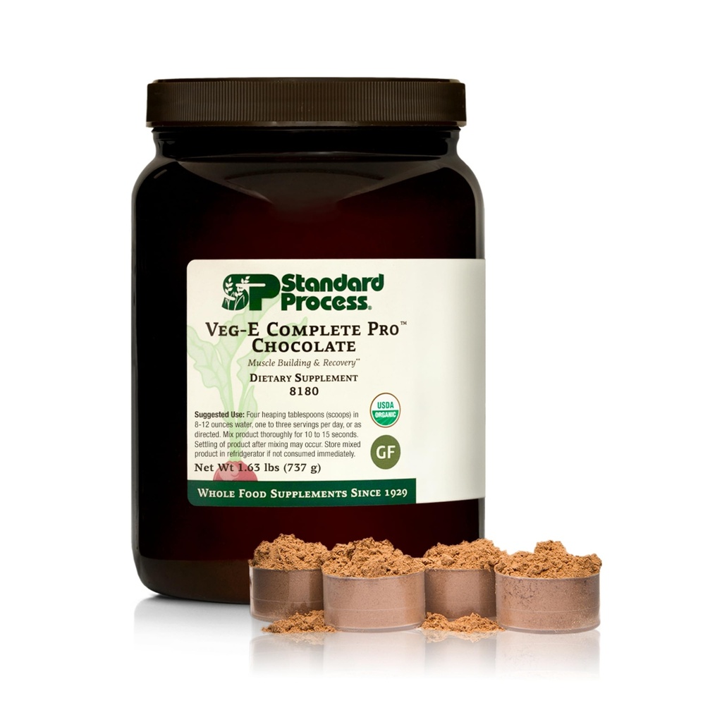 Štandardný proces Veg-E Complete Pro - Organické, Plant-Based Protein Powder for Muscle Building & Recovery - Podporuje vlasy, koža a nechty - Vegan & Gluten-Free - Čokoláda, 18 Servisov