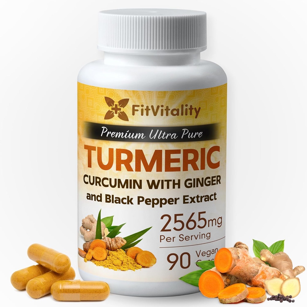 Kurkumín kurkumín 2565 mg, 90 kapsúl, 95% Curcuminoids & BioPerine Black Pepper Extract, Extra Strength Turmeric Supplement, All Natural & Non 