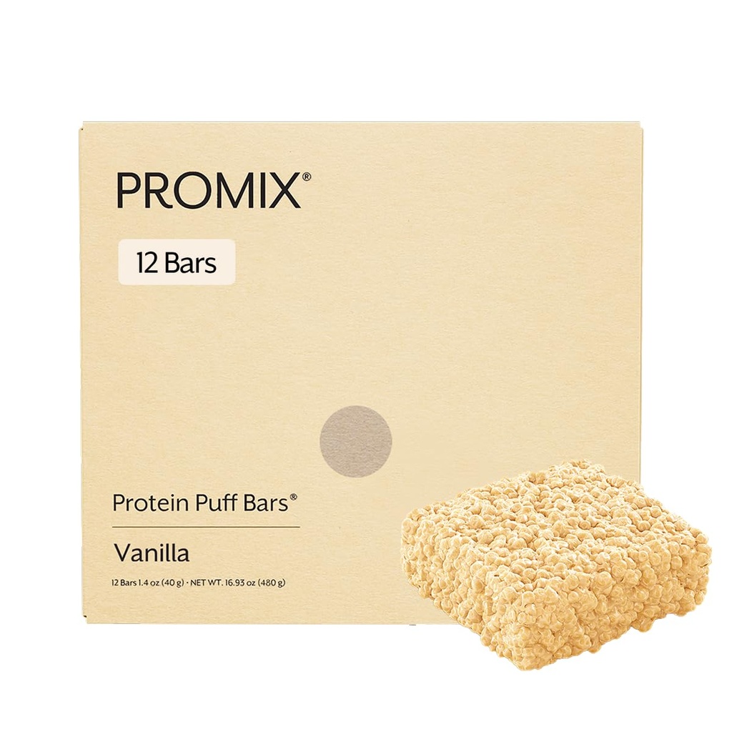 ProMix Nutrition Protein Puff Bary, 12-Pack - Madagaskar Vanilla - Marshmallow Crispy Treat - Great Ochutnávka a zdravie na Go Snack - High Protein & Low Calorie - Non-GMO & Free From Gluten, Soy, & Corn.