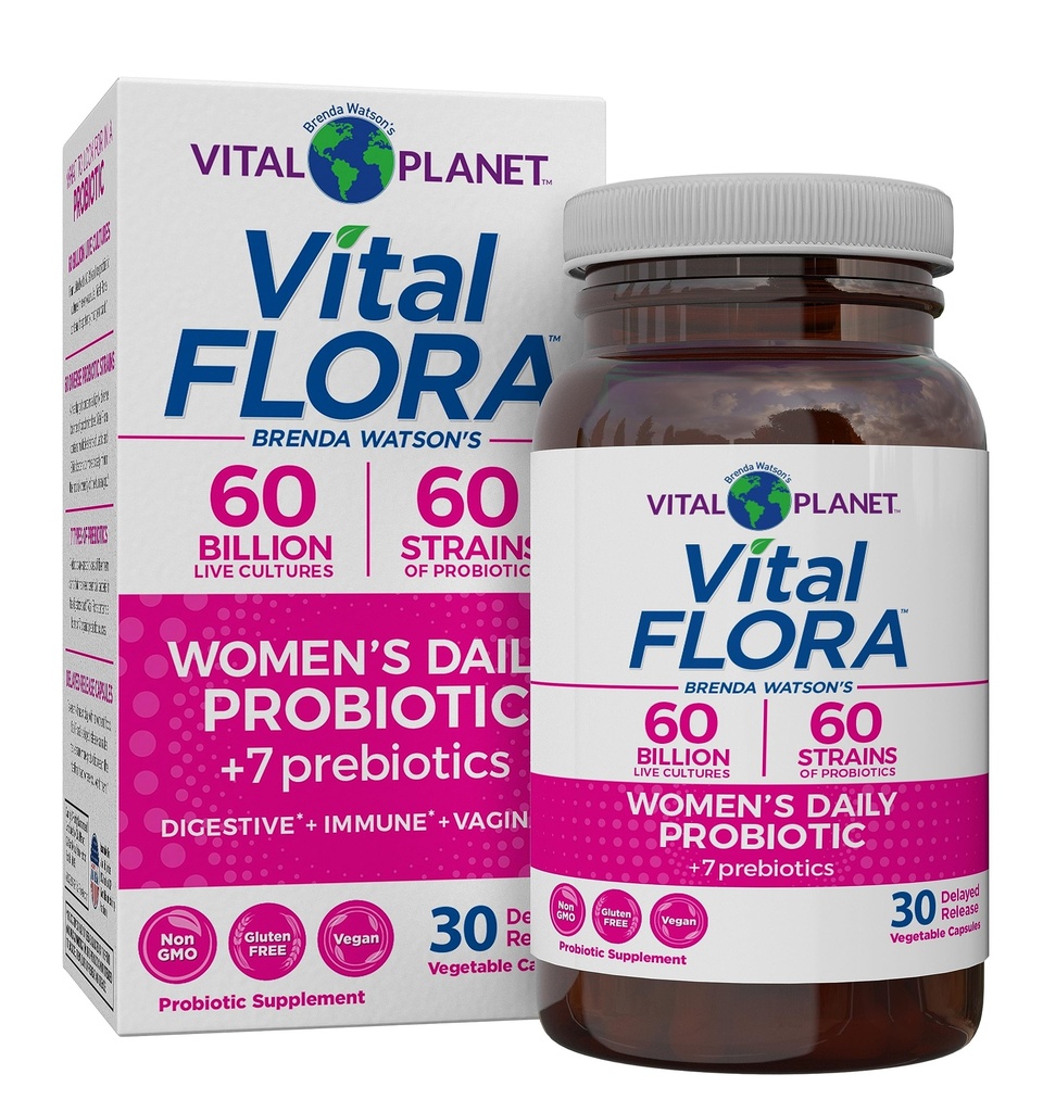 Vital Planet - Vital Flora Ženy Daily Probiotic 60 miliárd CFU, 60 rôznych kmeňov, 7 Organic Prebiotics, Vaginal and Immune Support, Bloating, Tráviace zdravie Probiotiká pre ženy 30 Kapsule