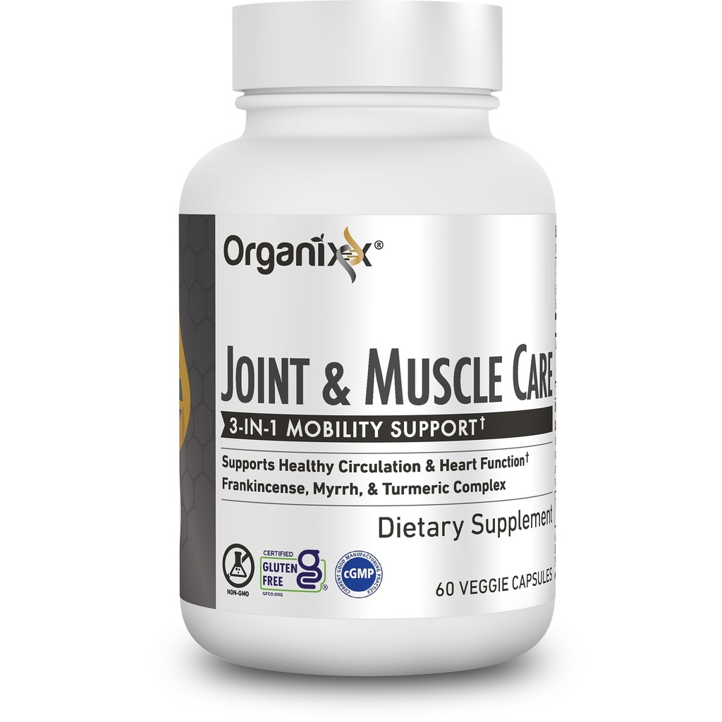 Organixx Organic & Muscle Care Organic Turmeric Supplement, 3-in-1 Frankincense, Turmerica a Myrrh Joint Health & Joint Suplement Body Care Capsules, Supports Opuch, Tension, 60 Kapsule