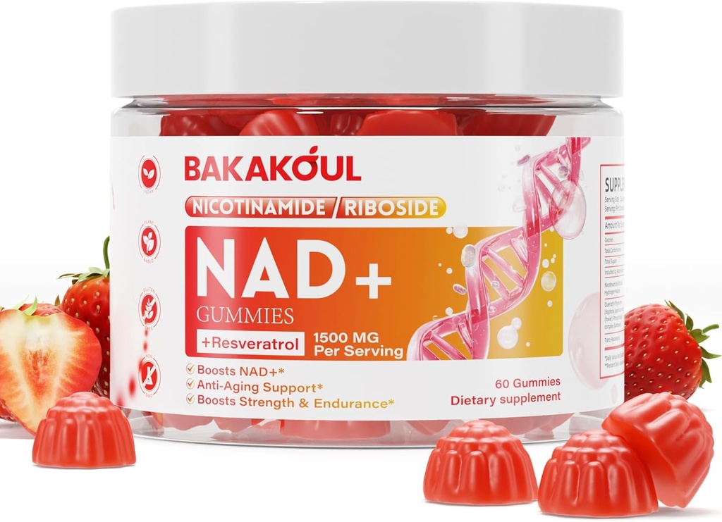 NAD Gummies, NAD Supplement - Lipozomal Nikotinamid Riboside, Resveratrol, Quercetin, NAD Nikotinamid Riboside Resveratrol 900mg, NAD+ Doplnok pre mužov a ženy, 60 Gumies 1 balenie