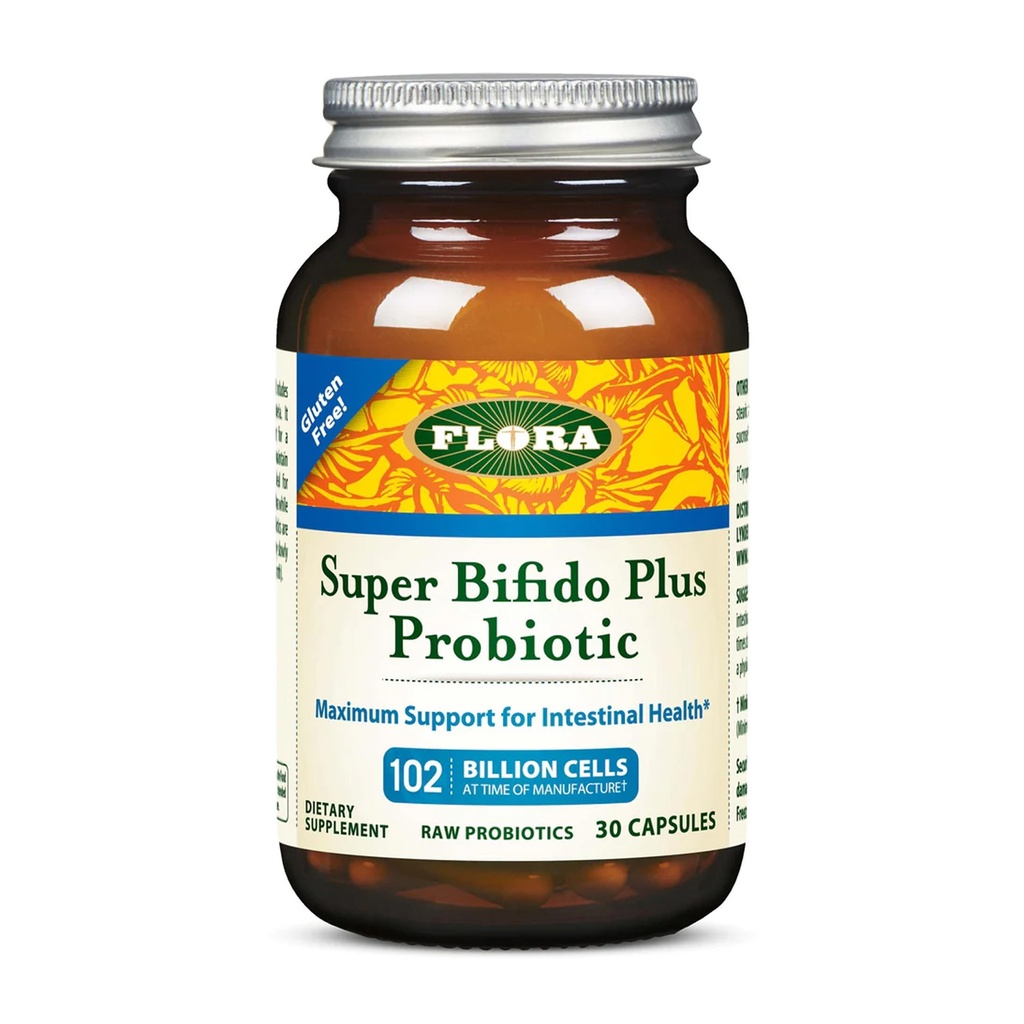 Flora Super Bifido Plus 102 miliárd CFU, Raw Probiotiká pre mužov a ženy, Bifidobacterium, Lactobacillus, Digestion, IBS, Imunitný systém, Gut Balance Supplements - 30 Vegetariánskych kapsúl