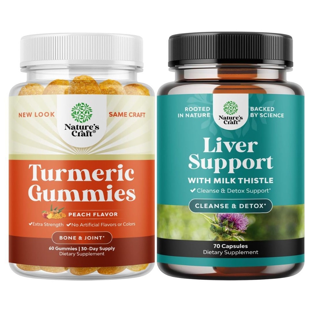 Bundle of Turmerica Curcumin Immune Support Gummies and Pečeň Clease Detox & Repair Formula - Joint Support and Advanced Skin Care - with Milk Thitle Dandelion Root Turmerica and Artičoke Extract