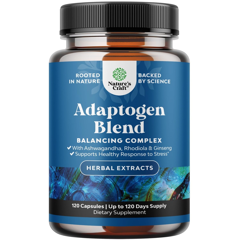 Bylinné adaptéry Podpora Mood Supplement - Ukľudňujúce Adaptogénne doplnky pre stres a Cortisol Management s Ashwagandha Rhodiola Rosea & Maca Root - Vegan Non GMO & Daytime Friendly -120ct