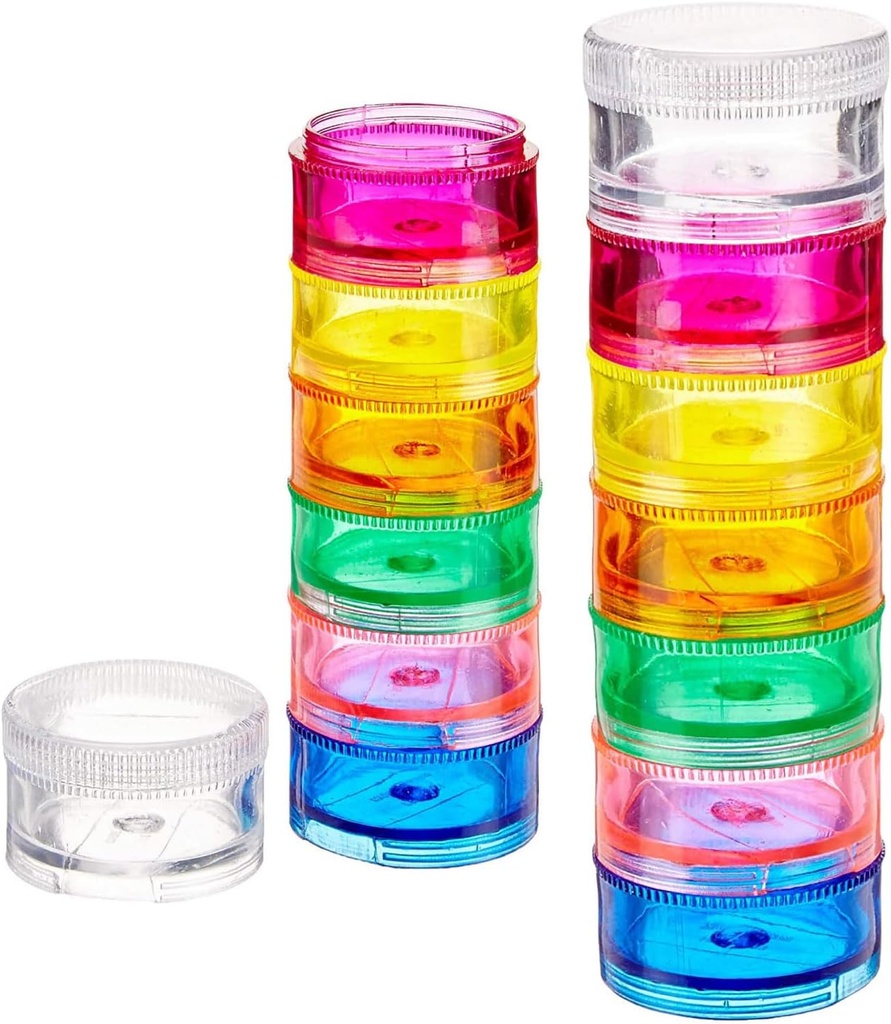 Domov Deke - Stackable Pill Organizátor (2 balenia), 7 Denné Pill Box Tower s Twist Lock Compartments, BPA-Free, Travel Medicine Holder & Vitamín Dispenser, Kompaktné & Prenosné puzdro, Rainbow farebné