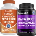 5-in-1 Ceylon škorica w Jablkový Cider Ocot, Turmeric, & Ginseng Root (120ct) & 6-in-1 Maca Root Ashwagandha w DHEA & Black Pepper Fruit (120ct) Bundle - Energy, Mood, & Immune Suplement