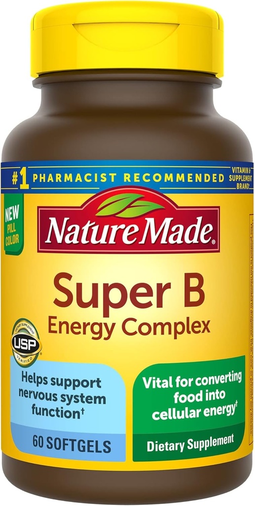 Super B Energy Complex, Dietary Supplement for Brain Cell Function Support, 60 Softgels,...